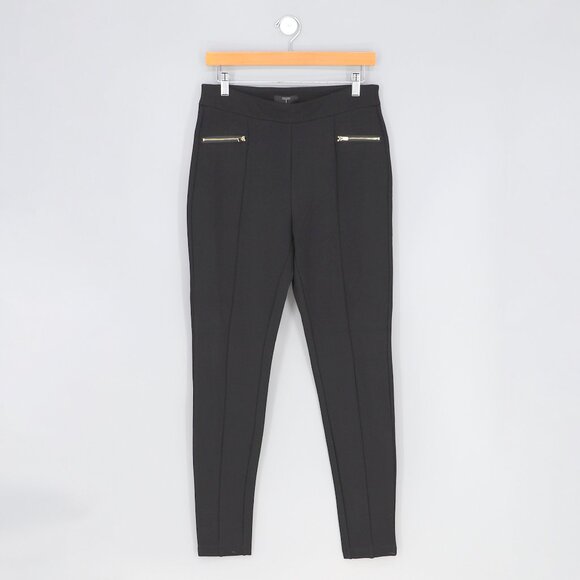 NWT T TAHARI Pull-On Ankle Trouser Leggings Gold Zipper Detail in Black Size M - Picture 1 of 8